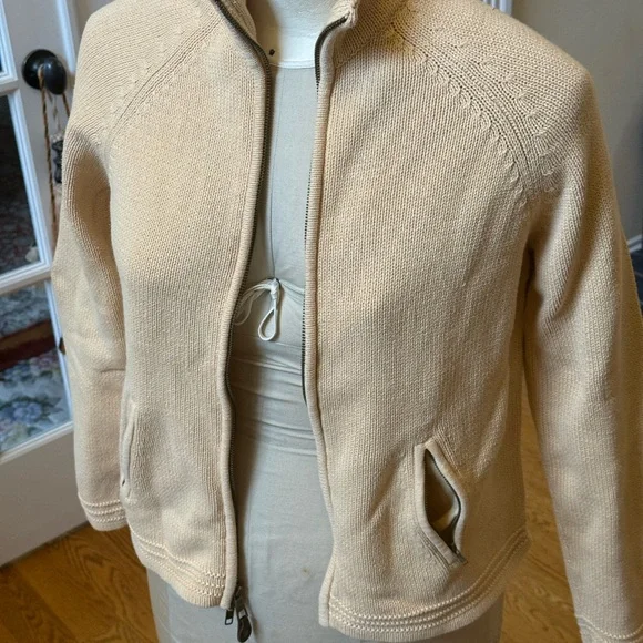 Cream Knit Zip-Up Jacket/Sweater - Picture 1 of 5